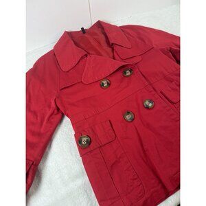 Womens Red Double Breasted Short Cotton Pea Coat Medium Trench Style Preppy